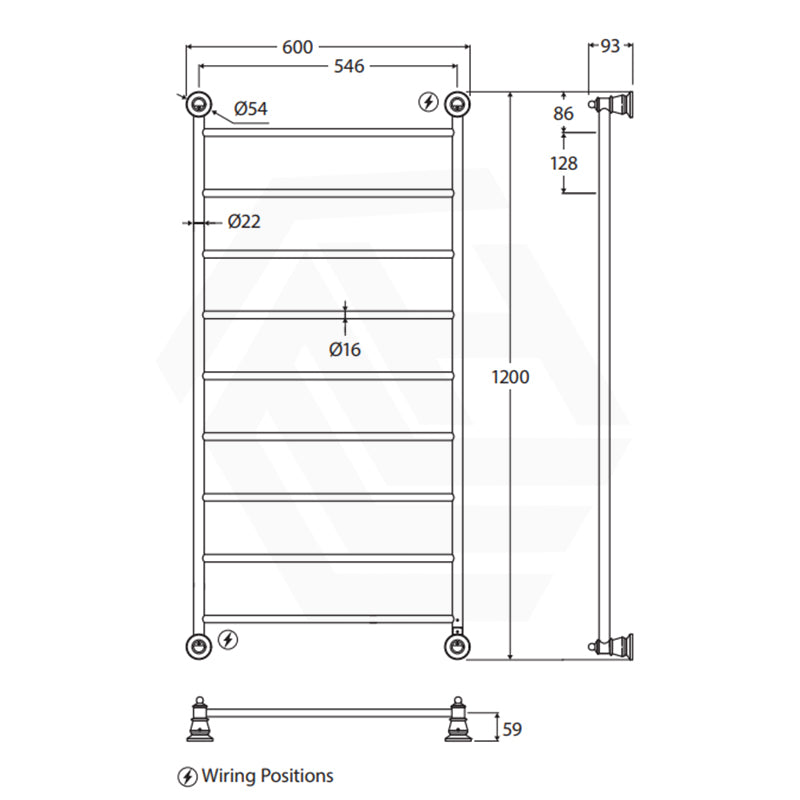Fienza Lillian 600mm Heated Towel Rail 4/6/9 Bars Variant Colour Available