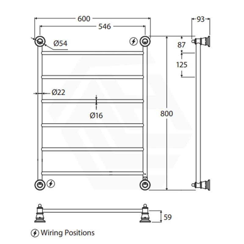 Fienza Lillian 600mm Heated Towel Rail 4/6/9 Bars Variant Colour Available