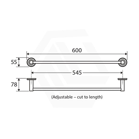 Fienza Kaya 600 / 900mm Round Single Towel Rail SS304 & Zinc Cut to Size Variant Colour Available