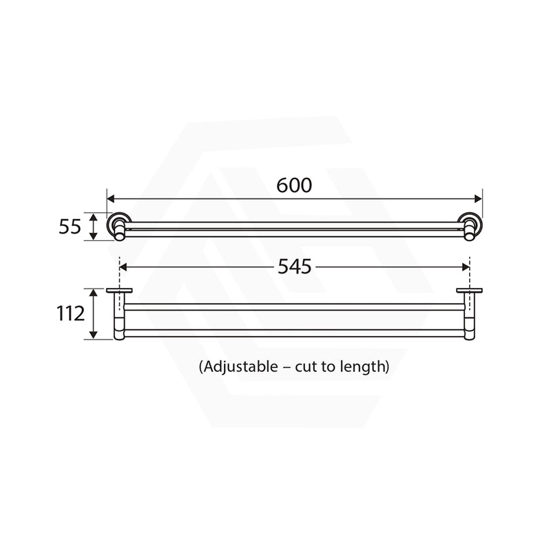 Fienza Kaya 600 / 900mm Round Double Towel Rail SS304 & Zinc Cut to Size Variant Colour Available