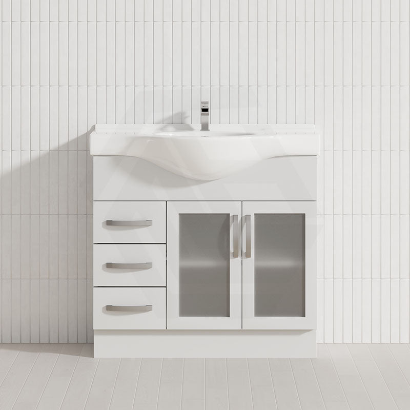 Fienza 400/600/1200Mm Freestanding Kickboard Vanity Glass Door Gloss White Mdf Board With Single