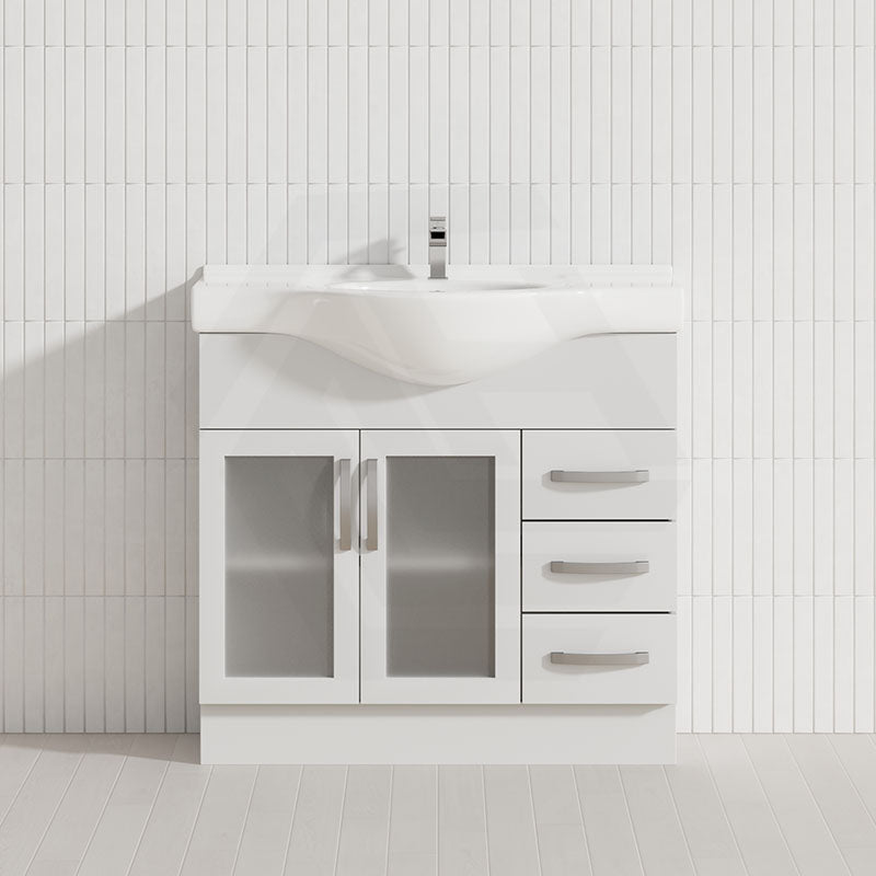 Fienza 400/600/1200Mm Freestanding Kickboard Vanity Glass Door Gloss White Mdf Board With Single