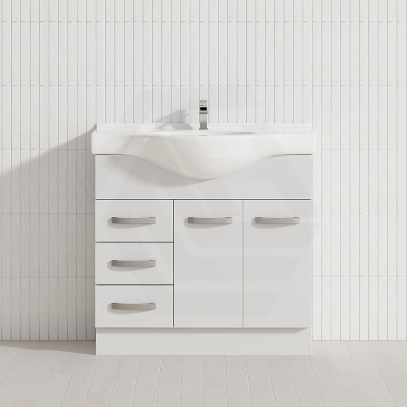 Fienza 400/600/1200Mm Freestanding Kickboard Vanity Gloss White Mdf Board With Single Bowl Ceramic