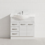 Fienza 400/600/1200Mm Freestanding Kickboard Vanity Gloss White Mdf Board With Single Bowl Ceramic