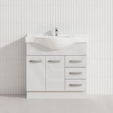 Fienza 400/600/1200Mm Freestanding Kickboard Vanity Gloss White Mdf Board With Single Bowl Ceramic
