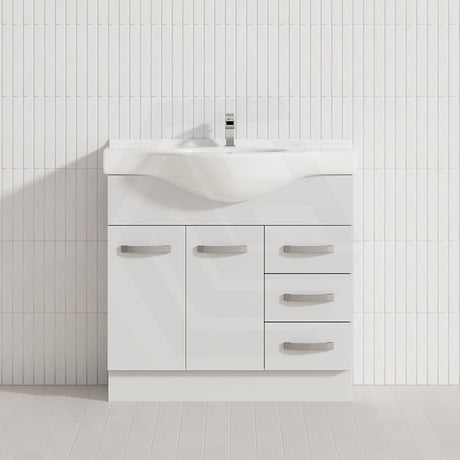 Fienza 400/600/1200Mm Freestanding Kickboard Vanity Gloss White Mdf Board With Single Bowl Ceramic