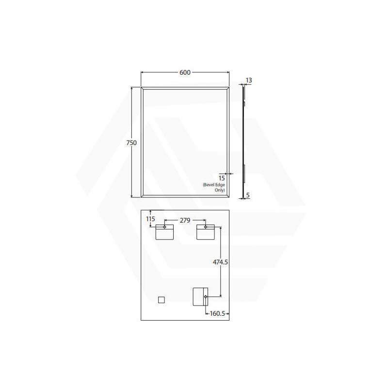 600x750mm Fienza Bevel Edge Rectangular Wall Mirror Vertical or Horizontal Installation