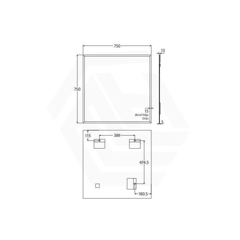 750x750mm Fienza Bevel Edge Rectangular Wall Mirror Vertical or Horizontal Installation