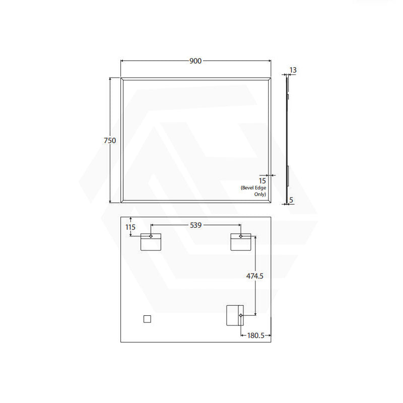 900x750mm Fienza Bevel Edge Rectangular Wall Mirror Vertical or Horizontal Installation