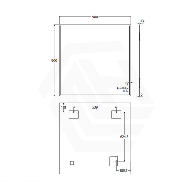 900x900mm Fienza Bevel Edge Rectangular Wall Mirror Vertical or Horizontal Installation
