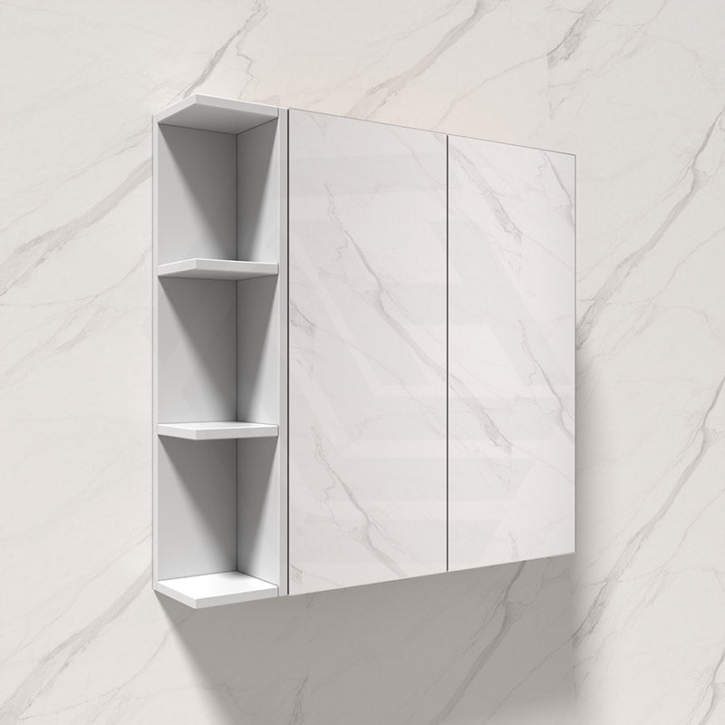 Fienza 600/750/900/1200mm Bevel Edge Gloss White MDF board Mirror Shaving Cabinet 1 Side Shelf