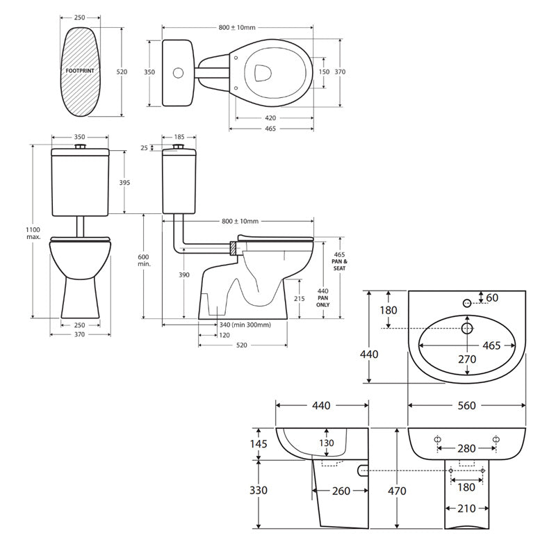 Fienza Accessible Toilet Care Kit 2 with Grab Rail Left or Right Hand Side Available