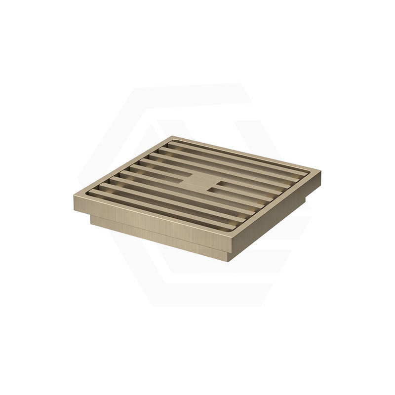 Fienza 100mm Square Slim Grate Floor Waste 88mm Outlet Antique Brass