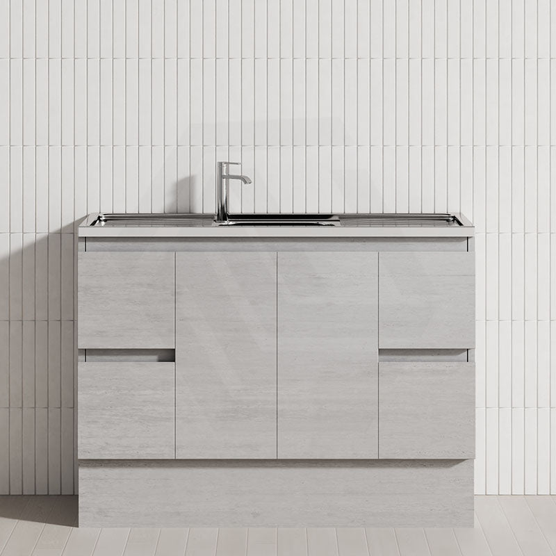 1200mm Citi E0 Board Industrial Oak Kitchen/Laundry Freestanding Kickboard Vanity with Stainless Steel Sink-Top