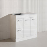 900mm Citi E0 MDF Board Gloss White Kitchen/Laundry Freestanding Vanity with Stainless Steel Sink-Top