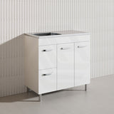900mm Citi E0 MDF Board Gloss White Kitchen/Laundry Freestanding Vanity with Stainless Steel Sink-Top