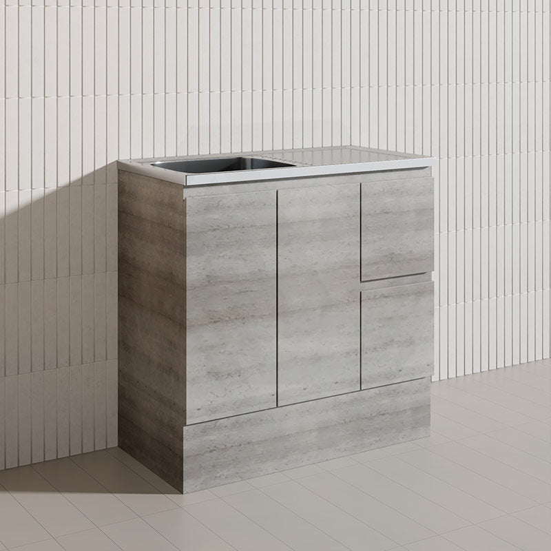 900mm Citi E0 MDF Board Kitchen/Laundry Freestanding Kickboard Vanity with Stainless Steel Sink-Top Industrial/Scandi Oak