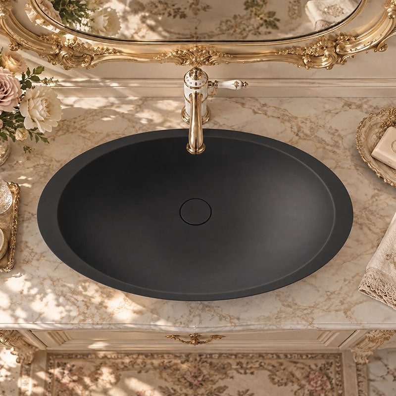 Fienza Bahama Oval Solid Surface Above Counter Basin 600x350x105mm - Matt White/Black
