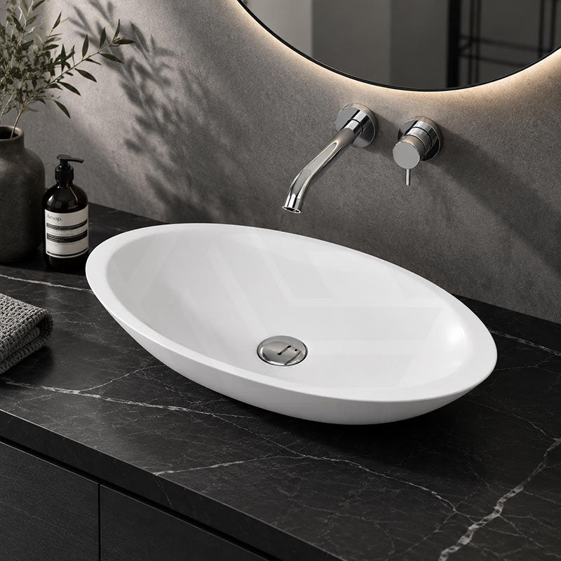 Fienza Bahama Oval Solid Surface Above Counter Basin 600x350x105mm - Matt White/Black