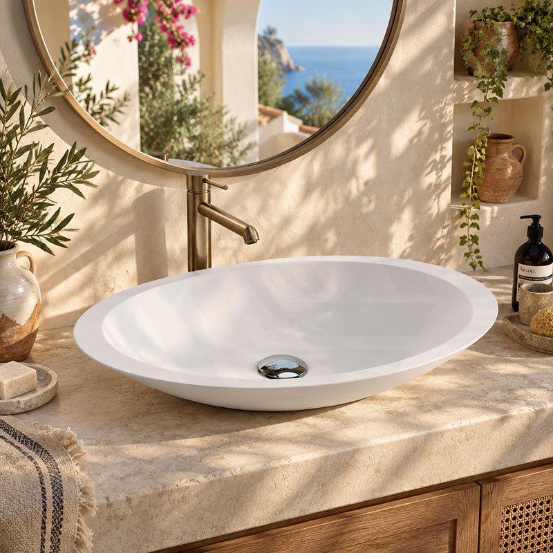 Fienza Bahama Oval Solid Surface Above Counter Basin 600x350x105mm - Matt White/Black