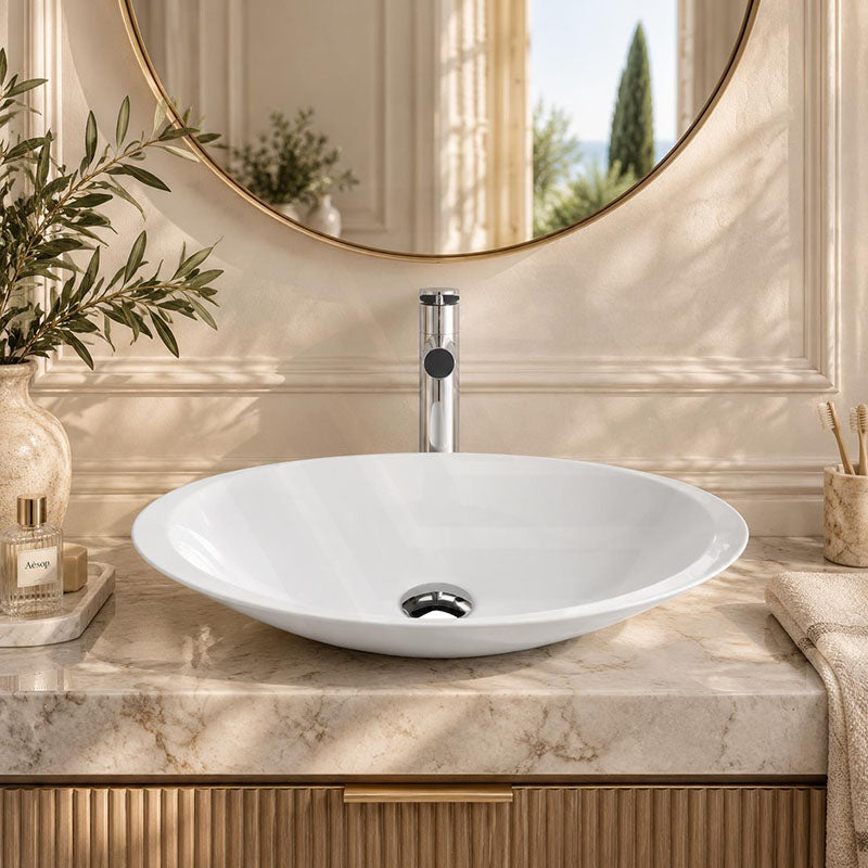 Fienza Bahama Oval Solid Surface Above Counter Basin 600x350x105mm - Matt White/Black
