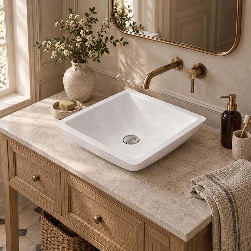 Fienza Classique Square Solid Surface Above Counter Basin 420x420x105mm - In Various Colour