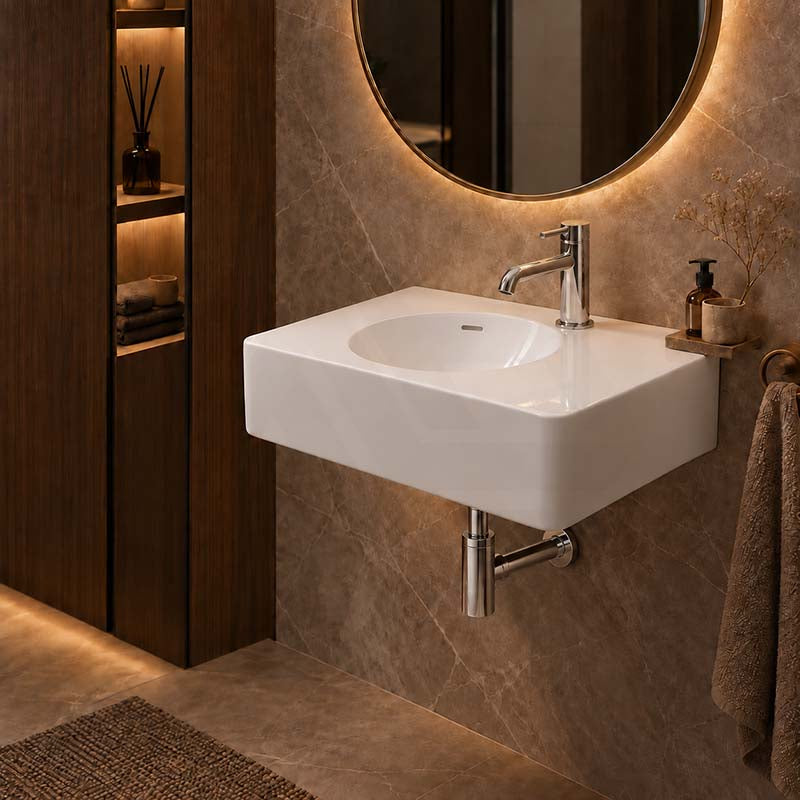 Fienza Encanto Solid Surface Wall Hung Basin Tap Hole Available 470-1200mm - Matt White