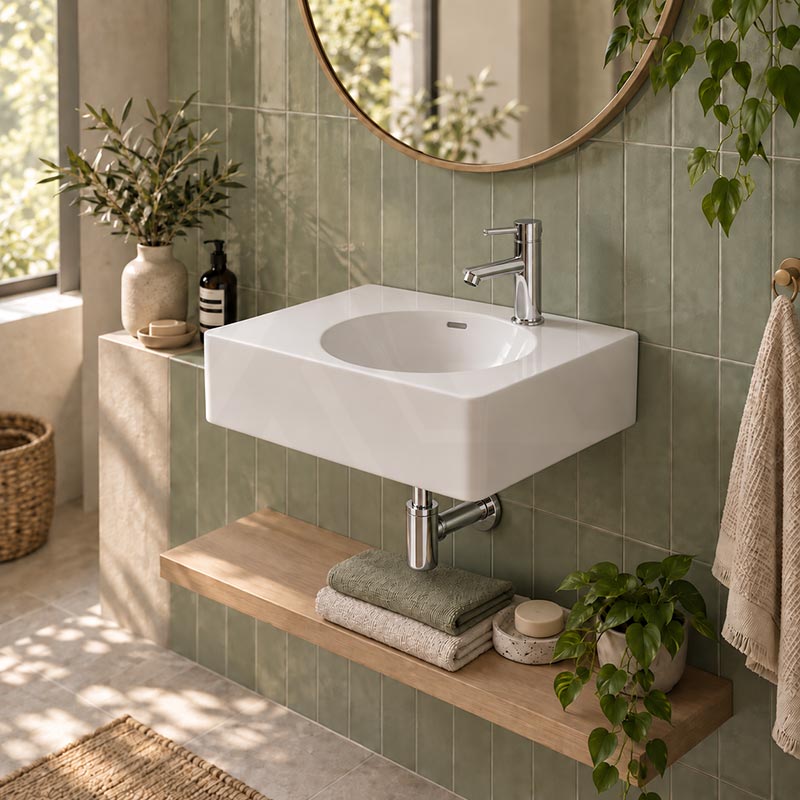 Fienza Encanto Solid Surface Wall Hung Basin Tap Hole Available 470-1200mm - Matt White