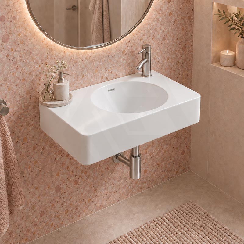 Fienza Encanto Solid Surface Wall Hung Basin Tap Hole Available 470-1200mm - Matt White