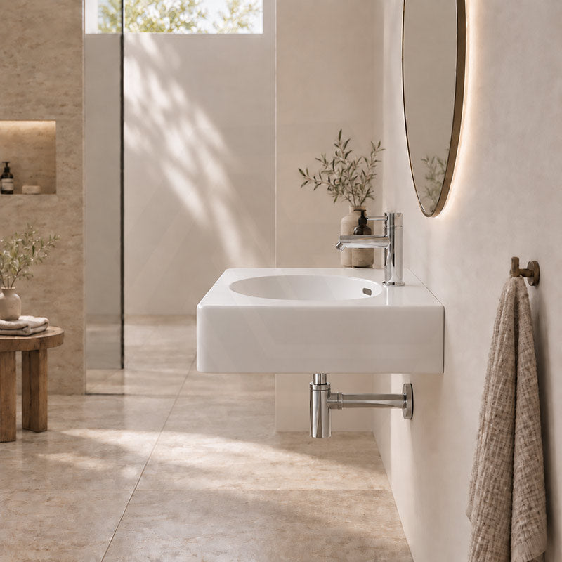 Fienza Encanto Solid Surface Wall Hung Basin Tap Hole Available 470-1200mm - Matt White