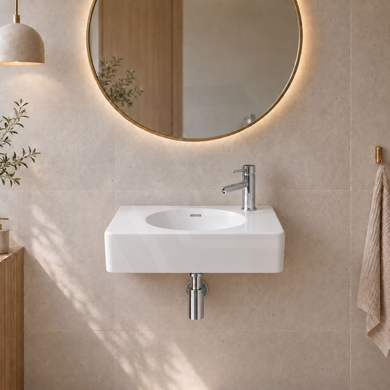 Fienza Encanto Solid Surface Wall Hung Basin Tap Hole Available 470-1200mm - Matt White