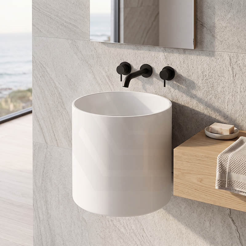 Fienza Livo Round Solid Surface Wall Hung Basin 430x400x400mm - Matt White