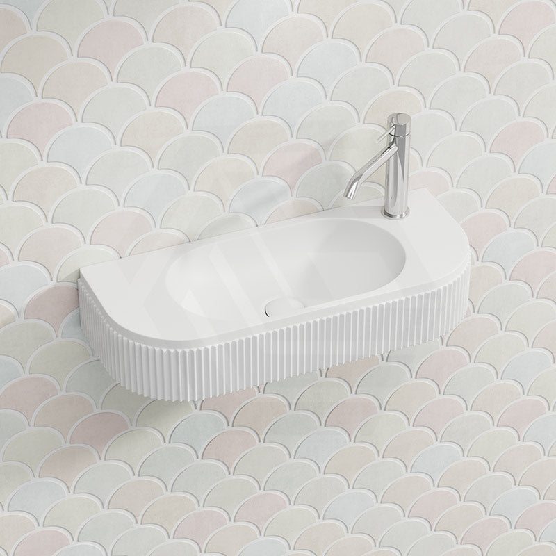 650x270x120mm Fienza Minka Matt White Solid Surface Wall Hung Basin Tap Hole Available
