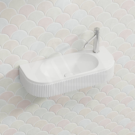 Fienza Minka Solid Surface Wall Hung Basin Tap Hole Available 650x270x120mm - Matt White