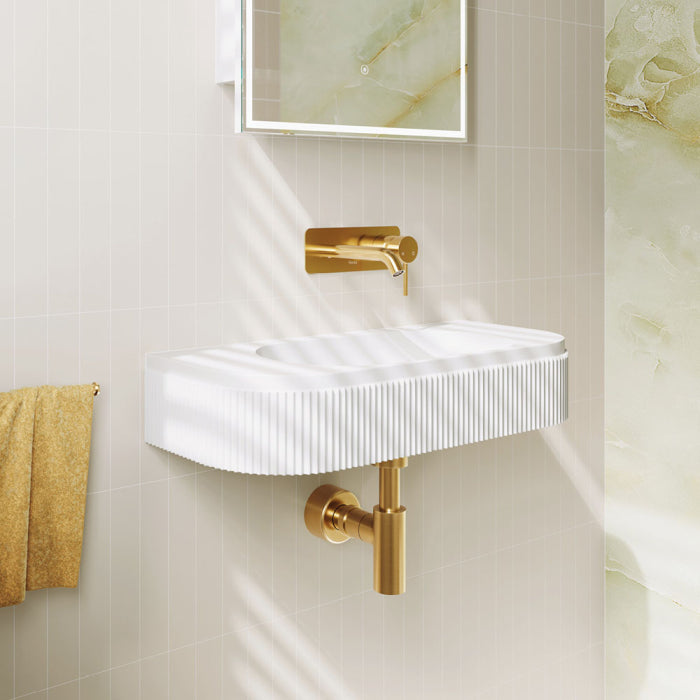 650x270x120mm Fienza Minka Matt White Solid Surface Wall Hung Basin Tap Hole Available
