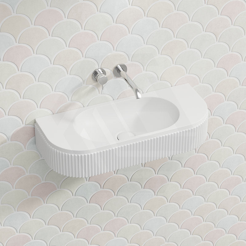 650x270x120mm Fienza Minka Matt White Solid Surface Wall Hung Basin Tap Hole Available