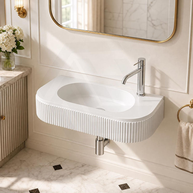 Fienza Minka Solid Surface Wall Hung Basin Tap Hole Available 650x270x120mm - Matt White