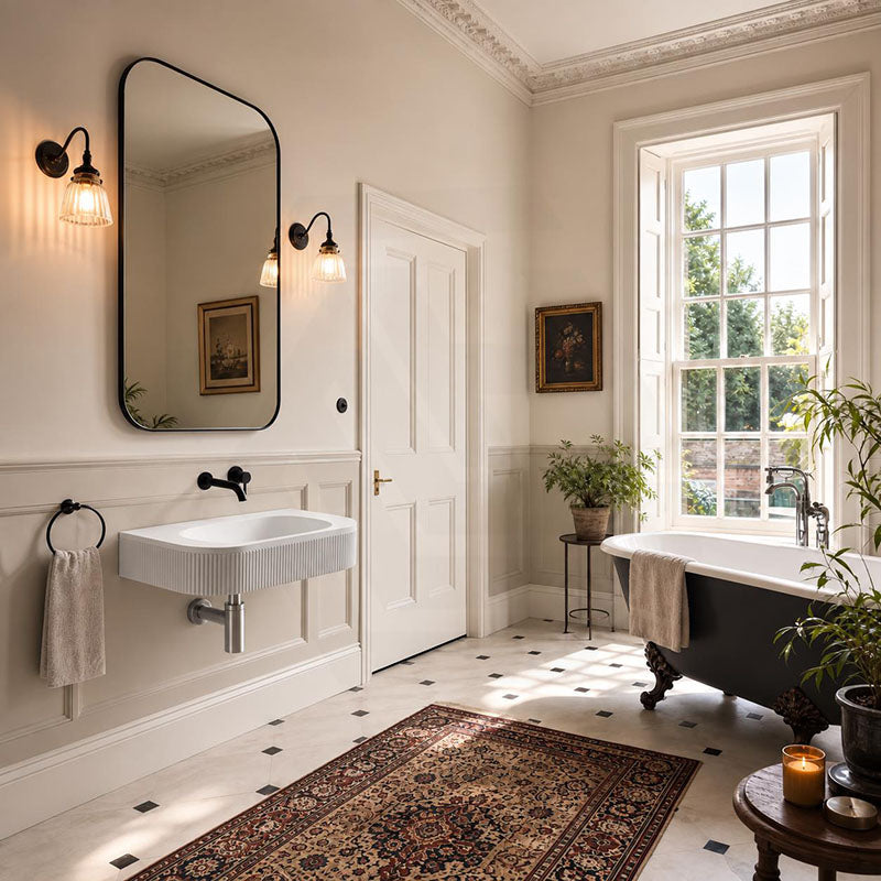 Fienza Minka Solid Surface Wall Hung Basin Tap Hole Available 650x270x120mm - Matt White