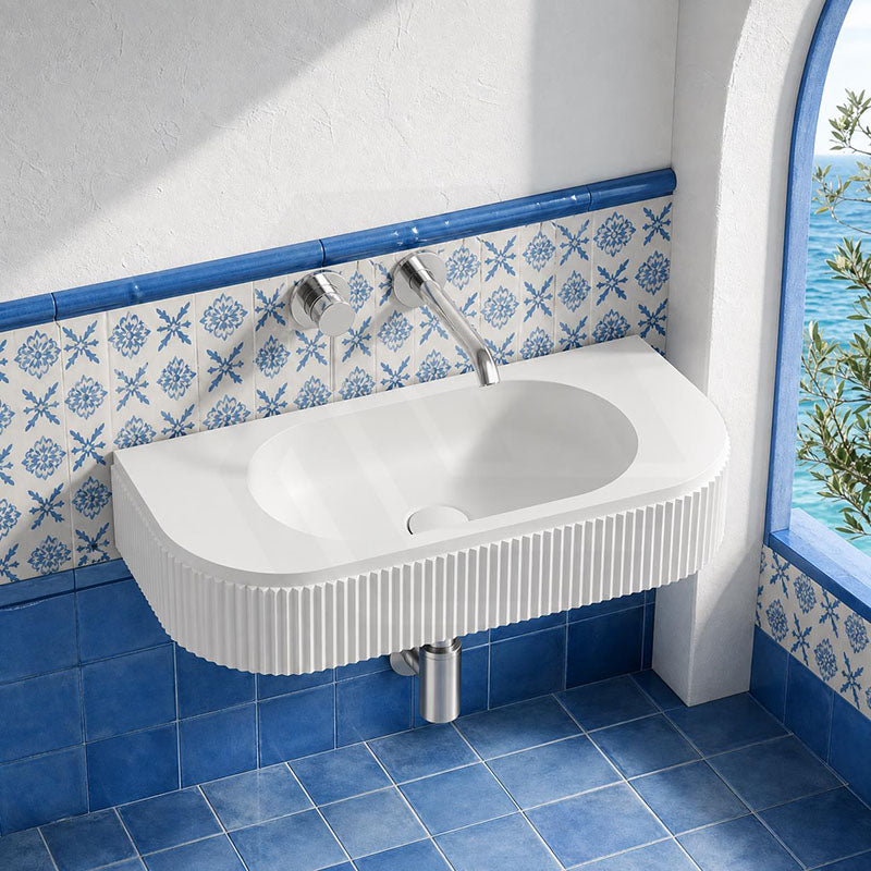 Fienza Minka Solid Surface Wall Hung Basin Tap Hole Available 650x270x120mm - Matt White