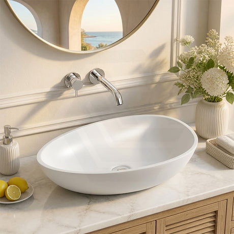 Fienza Livo Oval Solid Surface Above Counter Basin 600x357x160mm - Matt White