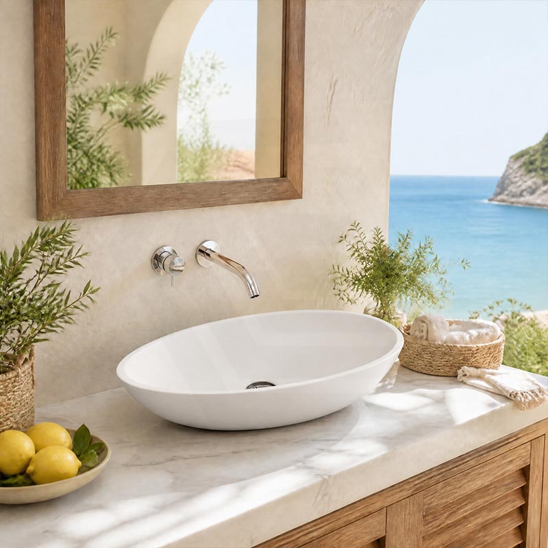 Fienza Livo Oval Solid Surface Above Counter Basin 600x357x160mm - Matt White