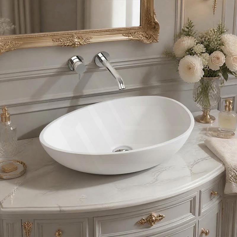Fienza Livo Oval Solid Surface Above Counter Basin 600x357x160mm - Matt White