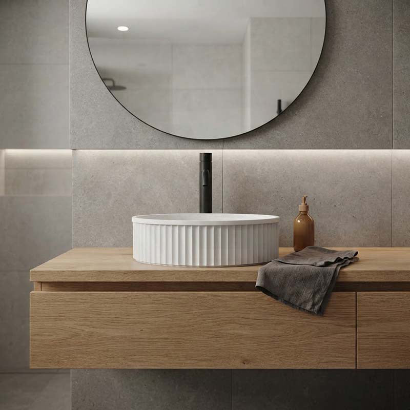 Fienza Minka Round Fluted Solid Surface Above Counter Basin 400x400x120mm - In Various Colour