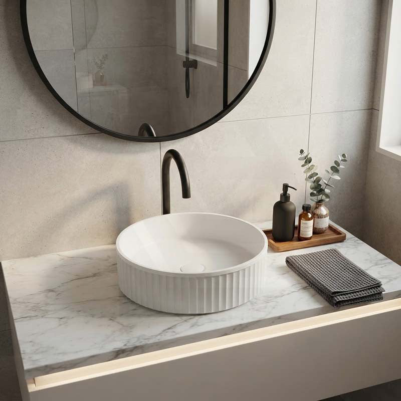 Fienza Minka Round Fluted Solid Surface Above Counter Basin 400x400x120mm - In Various Colour