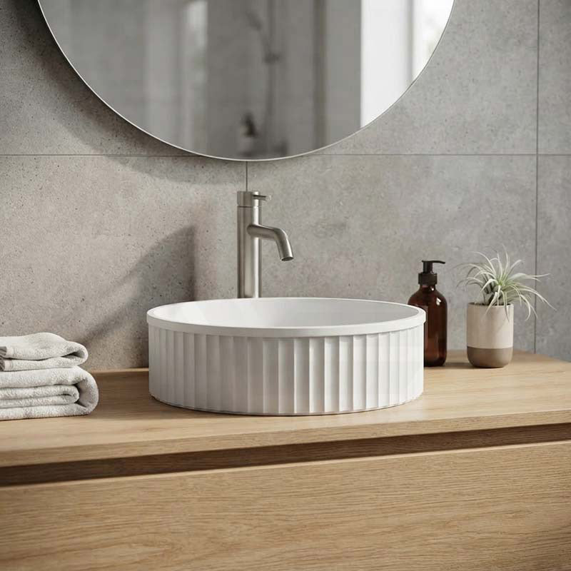 Fienza Minka Round Fluted Solid Surface Above Counter Basin 400x400x120mm - In Various Colour