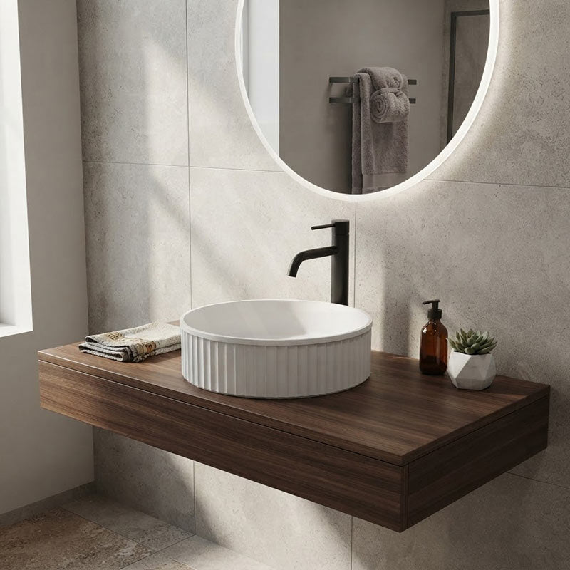 Fienza Minka Round Fluted Solid Surface Above Counter Basin 400x400x120mm - In Various Colour