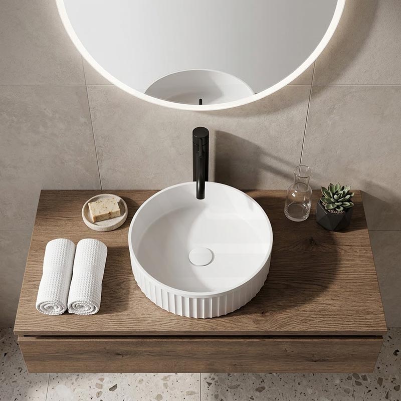 Fienza Minka Round Fluted Solid Surface Above Counter Basin 400x400x120mm - In Various Colour