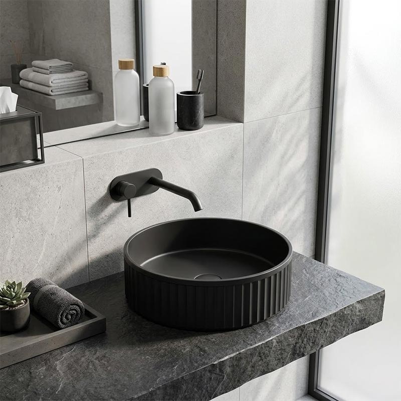 Fienza Minka Round Fluted Solid Surface Above Counter Basin 400x400x120mm - In Various Colour