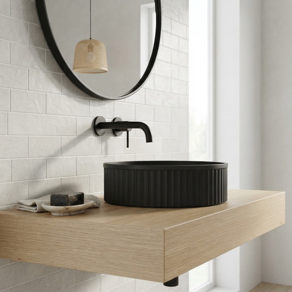Fienza Minka Round Fluted Solid Surface Above Counter Basin 400x400x120mm - In Various Colour