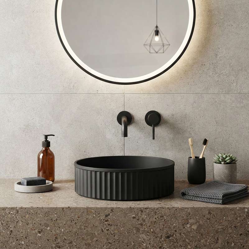 Fienza Minka Round Fluted Solid Surface Above Counter Basin 400x400x120mm - In Various Colour